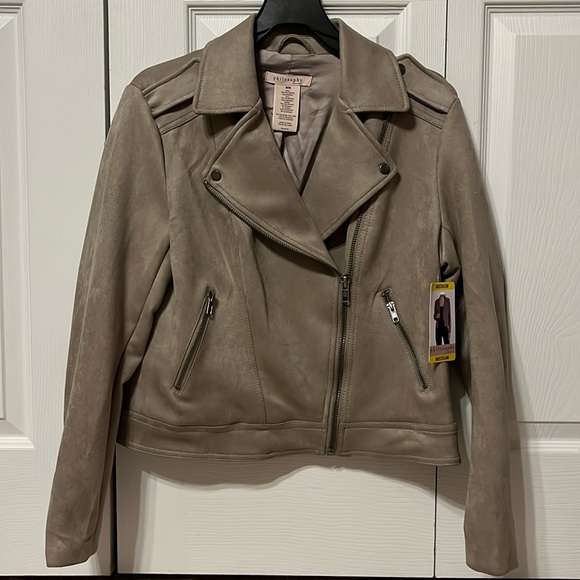 Philosophy Republic Clothing medium moto style jacket faux leather taupe - Picture 1 of 8
